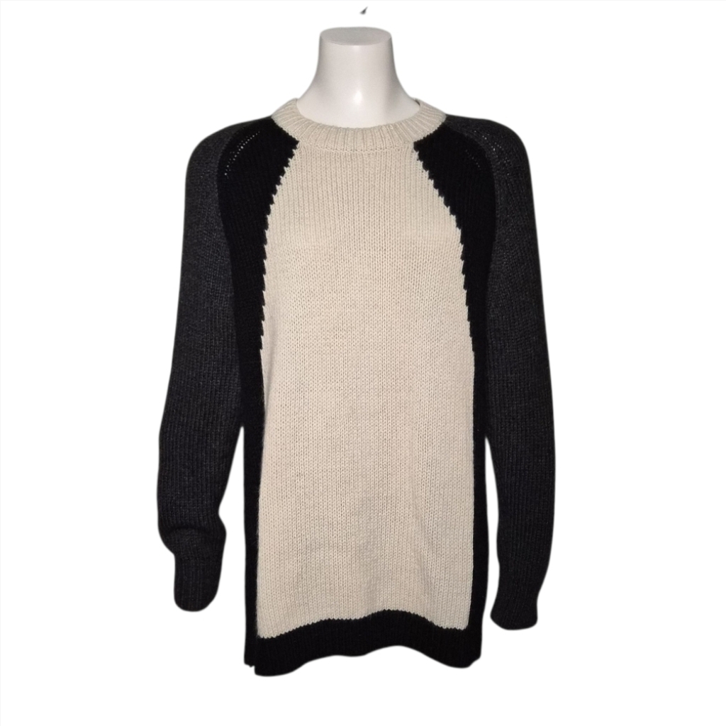 Theory Sweater Primelee Color Block Alpaca Knit Cream Black Grey Sz M